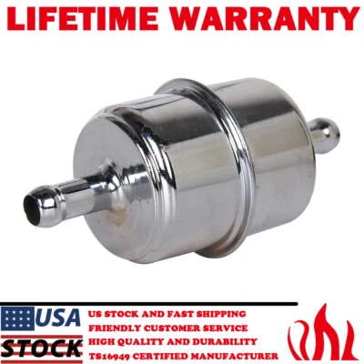 Fuel Filter Chrome Canister Fit 3/8" ID In/Out Hose Carburetor Inline Gas Filter Foto 1 de 4
