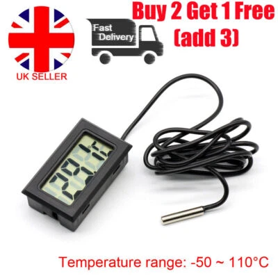 Fish Tank Water Thermometer Digital LCD Aquarium Temperature Fridge Freezer UK - Image 1 of 4