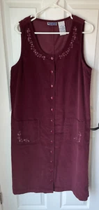 Erika & Co Corduroy Purple Size M Jumper Dress Embroidered - Picture 1 of 6