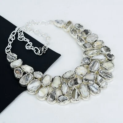 Crudo Giallo Pizzo Agata Gemma 925 Argento Sterling Gioielli Collana Da Regali - Immagine 1 di 4