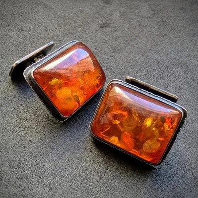 Vintage Designer Manschettenknöpfe Bernstein 835 Silber Georg Kramer Nr. 16 - Bild 1 von 4