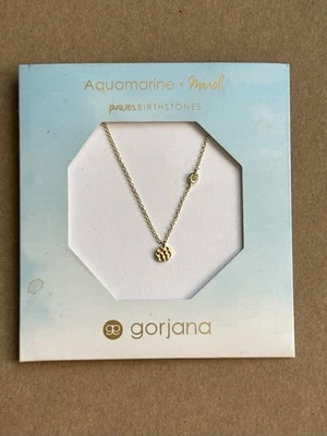 Gorjana Power Birthstone Necklace Aquamarine March Gold Tone Pendant Jewelry NWT - Image 1 of 4