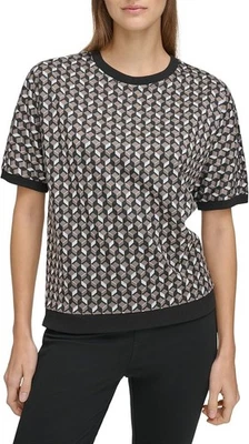 Толстовка женская Andrew Marc спортивная с коротким рукавом серо-коричневая комбинированная большая - Изображение 1 из 3