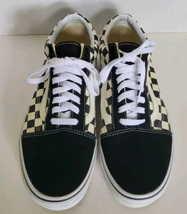 VANS Old Skool Black Checkerboard Canvas Suede Sneakers Men Shoes Size 10 - Picture 1 of 8