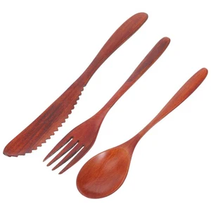Juego de vajilla de madera de 3 piezas kit de cuchara palillo cortador de tenedor de viaje para niños - Imagen 1 de 12