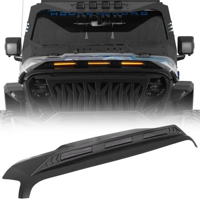 Hood Stone Bug Deflector Shield Protector w/Lights For Jeep Wrangler JL JT 18-25 - Image 1 of 4