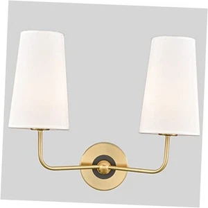 Modern Gold Wall Sconce with Fabric Shade 2-Light Armed Sconces Wall Lighting - Picture 1 of 7