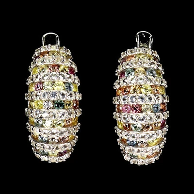 Orecchini In Argento Sterling 925 Zaffiro Rotondo Diamante Taglio Topazio Gemma - Immagine 1 di 4