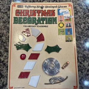 Vintage Christmas Craft House Tiffany Style Stain Glass Kit Candy Cane Ornament - Picture 1 of 2