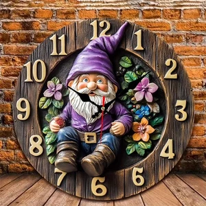 NEW Enchanted Gnome Clock Wood Frame Quite Quartz Movement Large Easy to Read - Picture 1 of 4