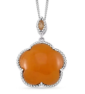 Yellow Jade & Brazilian Citrine 15.80ctw Cherry Blossom Necklace 18in Silver 925 - Image 1 of 4