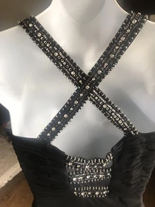 B'Dazzle Woman's  100% SILK Black Maxi Dress Beads Sequins ~ Sz 2 ~ Elegant ~ - Picture 1 of 11