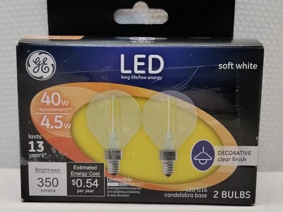 GE Lighting 24535 Clear Finish Light Bulb Dimmable LED Daylight Decorative lot 2 - Image 1 of 4