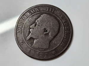 1857 France 10 Centimes Coin 10 Cents Napoleon III - Picture 1 of 2