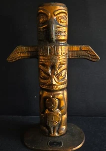 Canada Vintage Souvenir Metal Native American 7.25” Totem Pole Coin Bank - Picture 1 of 8