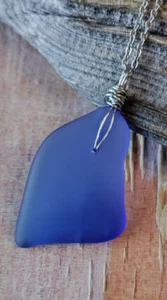 Sea Glass Necklace Beach Mom Wife Friend Sister Daughter Aunt Cobalt Blue - Picture 1 of 4