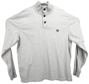 Chaps Men's Pullover Shirt Size XLarge L/S 3 Button Up Light Gray Elbow Patches - Picture 1 of 12