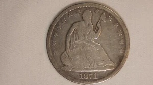 1871 Seated Liberty Half Dollar Coin- Silver -50C - Picture 1 of 2