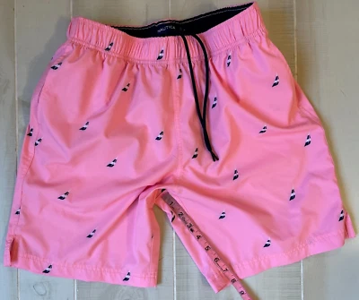 Nautica pink sail boat  BOARD swim SHORTS TRUNKS SIZE M men's 8" ins EUC - Image 1 of 4