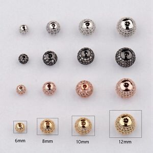 Zircon Gemstones Pave Round Ball Bracelet Connector Charm Bead 6MM/8MM/10MM/12MM