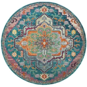 SAFAVIEH Area Rug 5' x 5' Round Border Crystal Teal Rose - Picture 1 of 7