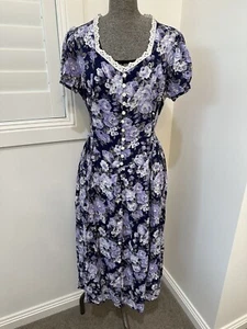 Vestido Vintage Cottagecore Pradera Azul Rosas Floral Encaje Con Cordones L 14 - Imagen 1 de 18