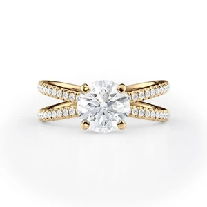 1.50ct Round Lab Grown Diamond Ring Pave with 76 Accent Diamond F VVS1 - Picture 1 of 9