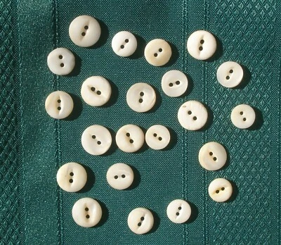Lot of 22 Vintage MOP Two-Hole White Fish-eye Sew-Through Flat Buttons - Image 1 of 3