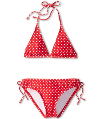 ESPLÉNDIDO LITTLES LUNARES TRIÁNGULO HALTER TÚNEL BIKINI CONJUNTO DE NATACIÓN ROJO TALLA 10 $64 Foto 1 de 2