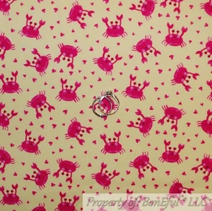 BonEful Fabric Cotton Quilt Yellow Pink Heart Crab Claw Calico Love Print SCRAP - Picture 1 of 12