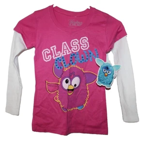 Furby Long Sleeve Girls Shirt Small 6 / 6X Tee Class Clown Hasbro Pink - Picture 1 of 3