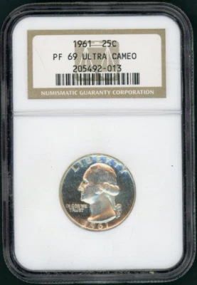 :1961-P S25C WASHINGTON QUARTER PROOF NGC PF69UC RARE R5 TOP POP HIGHEST-GRADES - Image 1 of 2