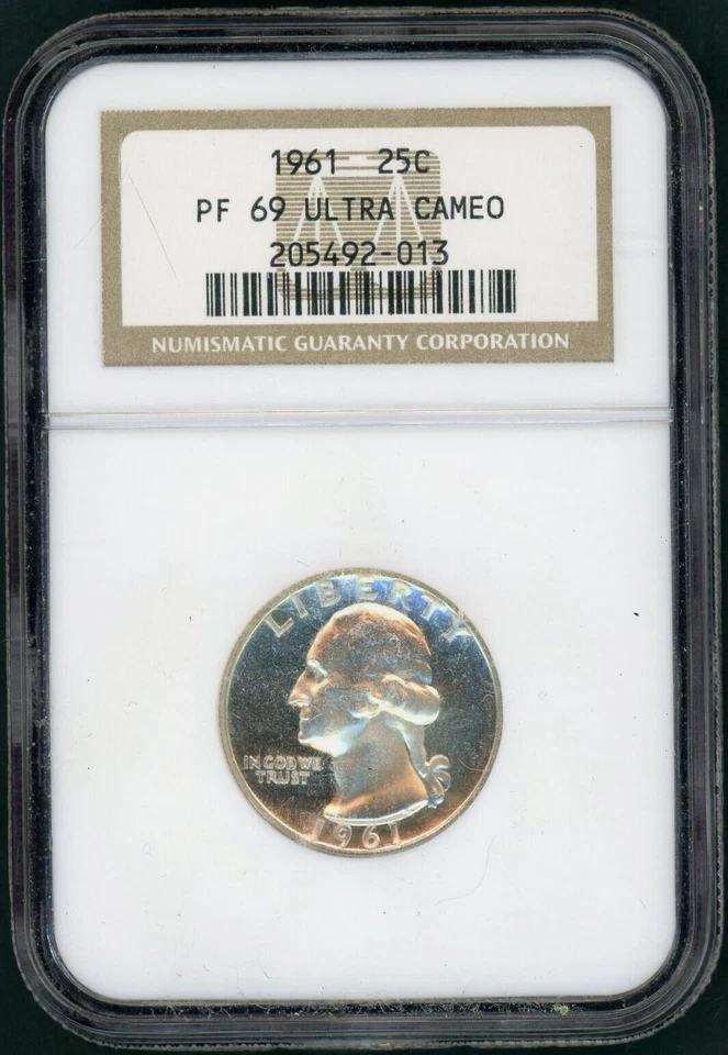 :1961-P S25C WASHINGTON QUARTER PROOF NGC PF69UC RARE R5 TOP POP HIGHEST-GRADES - Image 1 of 2