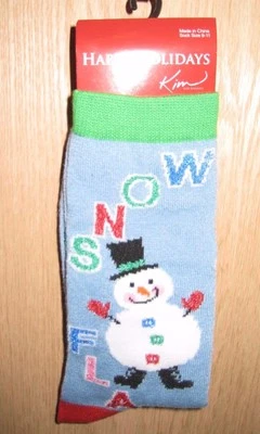 Kim Light Blue Christmas "Snow Flake" Snowman Christmas Socks - Image 1 of 2