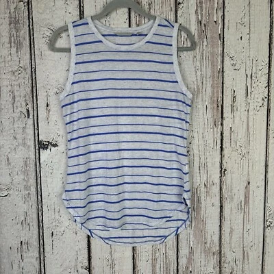Athleta Asana Muscle Tank cinza azul listrado pequeno mistura de linho roupa ativa treino - Imagem 1 de 4