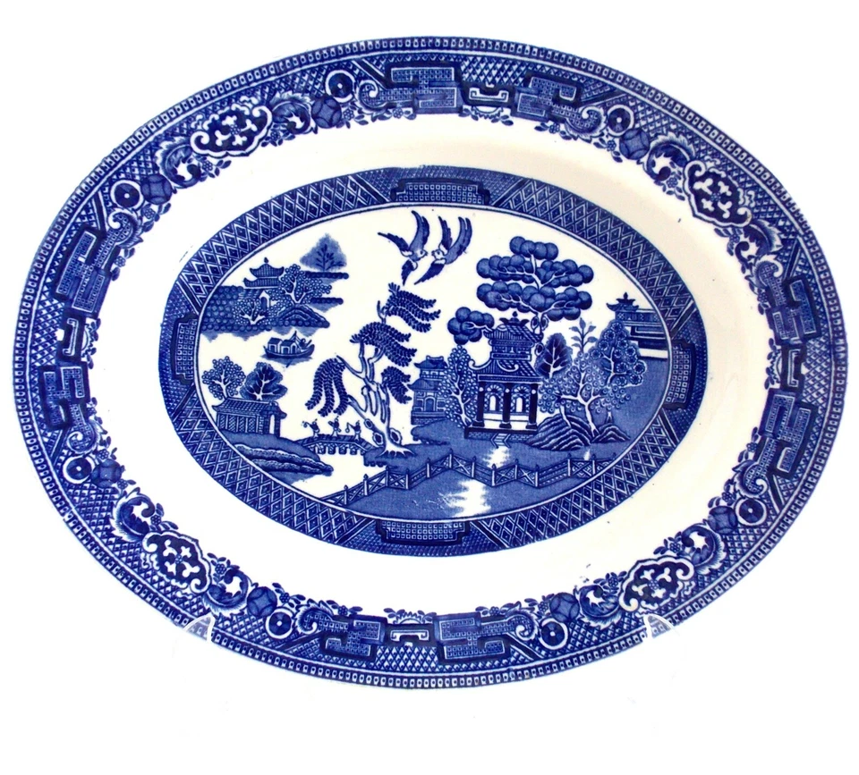 ANTIQUE ALFRED MEAKIN BLUE WILLOW PLATTER BLUE AND WHITE ENGLISH OVAL PLATTER - Image 1 of 4