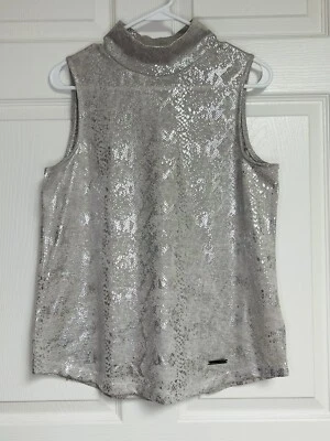 JNY New Jones York Mock 颈部无袖搁架彩色钢灰色箔尺寸 M — 第 1/4 张图片