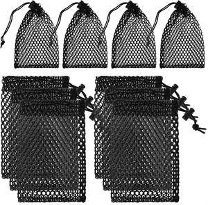 10 Pack Small Mesh Bags, 5.9 X 3.7 Inch Black Mesh Drawstring Bag Mini Nylon Net - Picture 1 of 12