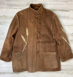 Vintage Retro MCM Leather Suede Jacket Cattails Detail Sz 44 German - Picture 1 of 15