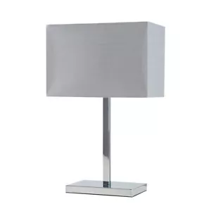 Chrome Table Lamp Light Grey Rectangle Lampshade Living Room Bedroom LED Bulb - Picture 1 of 8