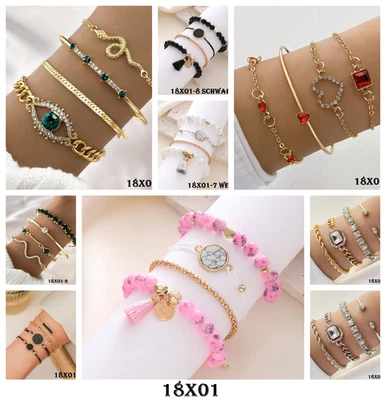 Armbänder Armband Armreif 4-er Set Perlen Türkis Kristall Diamant Strass Schmuck - Bild 1 von 4