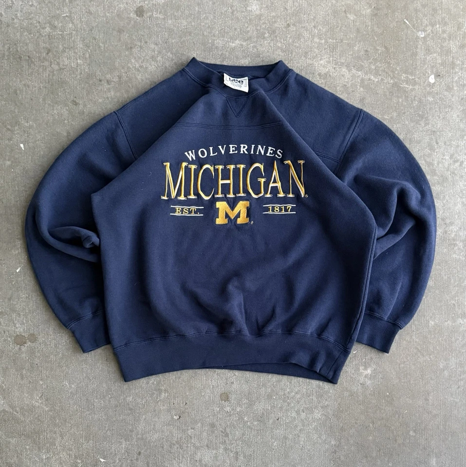 Sudadera vintage años 90 Lee Sport cuello redondo Michigan Wolverines azul cuadrada M EE. UU. Foto 1 de 4