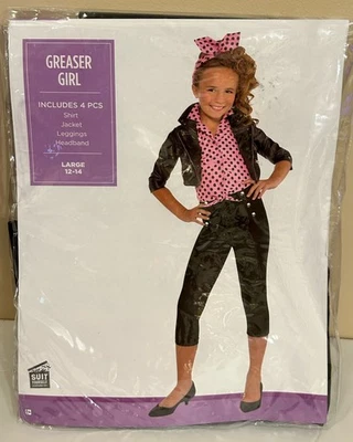 Greaser Girl Costume Large 12 - 14 Shirt Jacket Leggings Pink 50s New Fast Ship - Image 1 of 4
