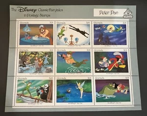 HOJA DE ESTAMPILLAS CLÁSICAS DE PETER PAN DE CUENTOS DE HADAS DE GRANADA DISNEY MNH 1987 TINKER BELL - Imagen 1 de 3