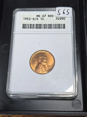 1952-S/S Lincoln Cent ANACS graded MS 67 RD - Image 1 of 2