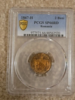 ROMANIA 2 BANI 1867 HEATON PCGS SP66RD Specimen Red 1867-H Carol I Romanian Coin - Image 1 of 4