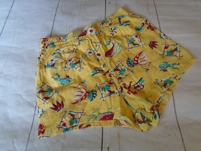 HAWAIIAN Tiki Yellow Cotton Vtg 1950's Rockabilly Men's Swimsuit Trunks S M - Image 1 of 4