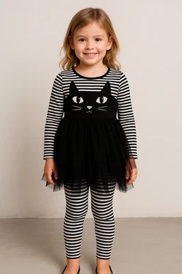 Bonnie Jean Girls 2-Pc Legging Set Black Cat Tutu Striped Halloween Outfit - Image 1 of 4