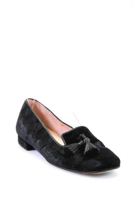 Nicky Hilton French Sole Womens Quilted Velvet Tassel Flat Loafers Black Size 5 - Image 1 of 4
