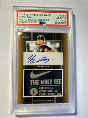 VERY RARE # 1/1 NIKE Swish Patch AUTO  Kevin Sim  2019 Leaf Perfect Game GOLD - Image 1 of 4